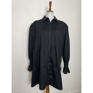 WAYF Dress Tiered Long Sleeve Mini Collared Casual